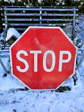 VINTAGE TRAFFIC ROAD SIGN STOP ALUMINUM RETIRED 30" DECOMMISSIONED