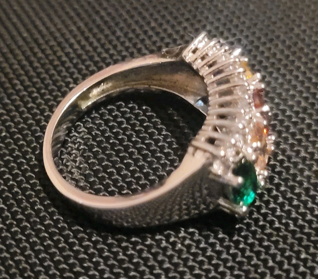 Stunning Silver toned  Multi Colored Stone Ring S… - image 4