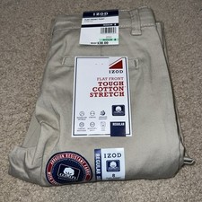 IZOD flat front pants reg size 8 beige Adjustable Waist Stretch Easy NWT Boys