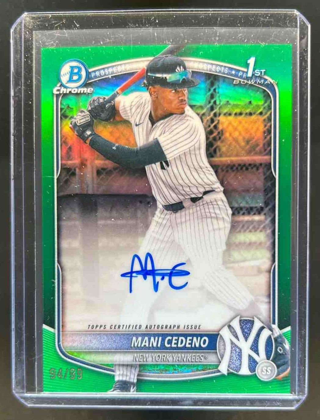 2025 Bowman Chrome Mani Cedeno Auto Green Refractor 1st #94/99 Yankees