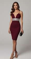 Windsor embellished waist sparkle wine red knee length Bodycon open back dress S