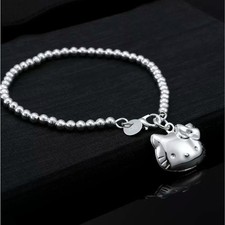 Hello kitty Bracelet 925 sterling silver ball chain New locket pendant