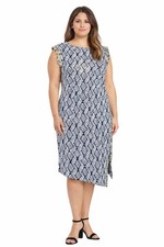 Snakeskin Midi Dress Womens 3X Blue Cap Sleeve Gold Michael Kors