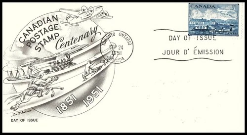 Canada FDC - 1951 - Centenary of Canadian Stamps, Scott# 313, Mercer Cover