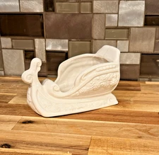 White Ceramic Embossed Sleigh UV Glow Pink Vintage Christmas Centerpiece 80s