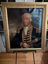 American Oil On Canvas Ship Captain With Spyglass In Original Gllt Frame