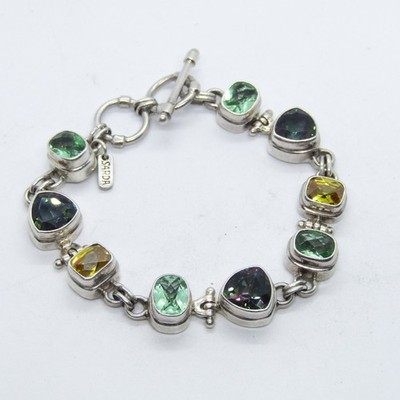 Sarda Sterling Silver 925 Mystic Topaz & Gemstone Linked Bracelet 7-7.75'' K8035