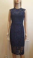 BNWT Lipsy VIP Navy All Over Lace Embroidered Midi Shift Dress UK10  RRP £125