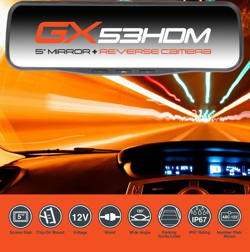 New Gator GX53HDM High-Res 5" Mirror Monitor w/ Stealth Mount Reverse Camera Cam - Picture 2 of 8