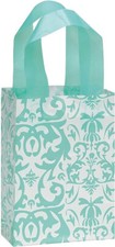Frosted Shopping Plastic Bags 100 Aqua Blue Damask Frosty Merchandise 5 x 7 x 3"