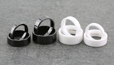 White or Black Ceramic 4, 6, 8 or 10mm Wedding Band Flat Pipe Cut Polished Ring