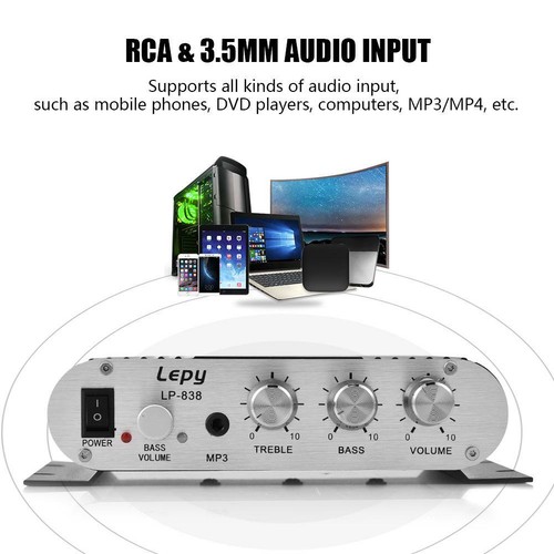 LP-838 HiFi Digital Power Amplifier MP3 Phone Audio Stereo Bass Amp 2.1 Channel - Picture 12 of 20