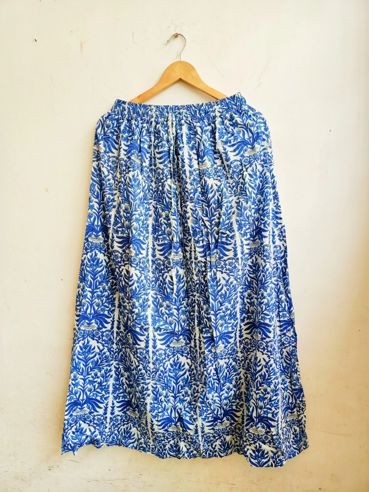 Indian Pure Cotton Blue Floral Printed Skirt Women's Clothing Partywear skirt US