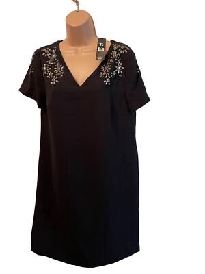 Brandneu mit Etikett Gok For Tu Größe UK 12 schwarz My Dazzling Tunika Kleid verziert NEU UVP £40
