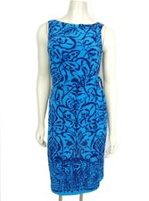 Ralph Lauren Blue Stretch Sheath Dress 4 Purple Geometric Ruched Waist Side Tie 