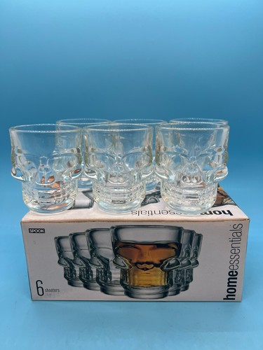 6 Skull Glass Shooters 1.6 Oz Clear Shot Glasses Spook by Home Essentials - Picture 1 of 5