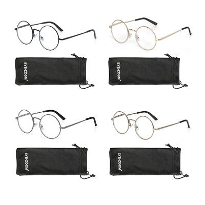 EYE ZOOM Classic Round Metal Reading Glasses - Spring Temple Readers