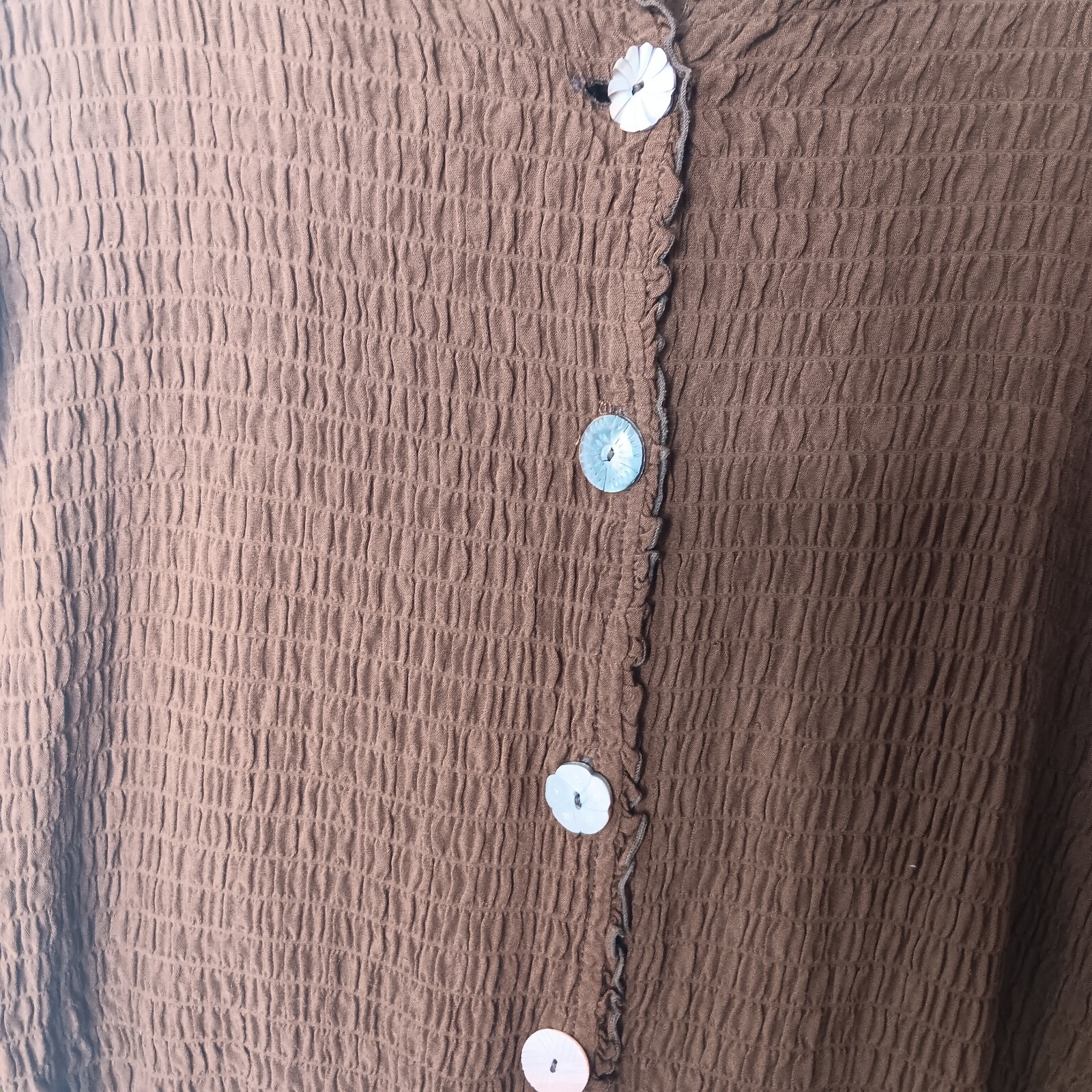 Nomadic Traders Blouse L Brown Button Smocked Boh… - image 5