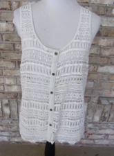 CHARMING CHARLIE SZ L  WHITE  LACY FRONT SLEEVELESS VEST SUMMER TOP