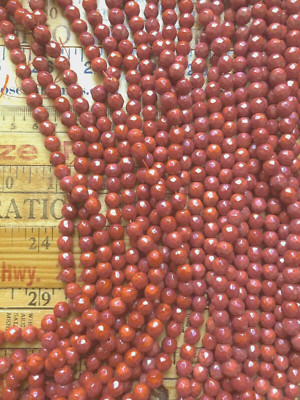 Red Bamboo Coral faceted 8mm round 16'' bead strands