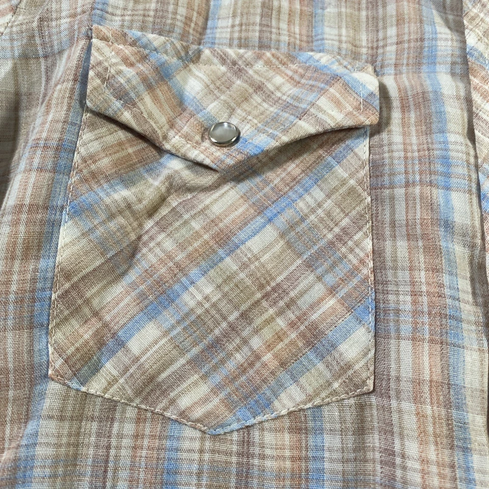 Camisa Mad Men Para Hombres Pequeña Perla A Presión Azul Tostado Blanco Cuadros Western Ranch Rodeo Foto 4 de 4