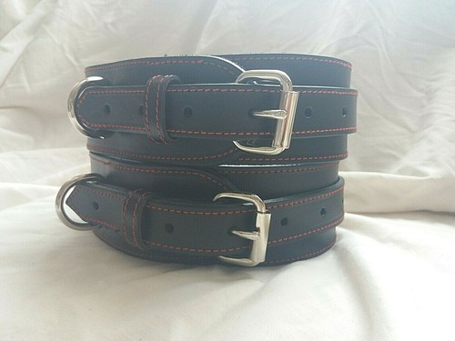 Bondage Thigh Straps Red & Black Real Leather Fetish Restraints Kinky Cuffs - 第 1/5 張圖片