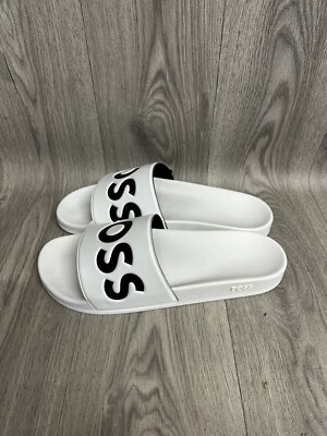Men's Hugo Boss White Logo Sliders Size UK 12 Brand New