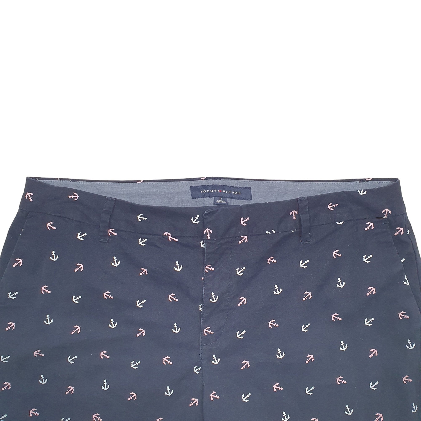 TOMMY HILFIGER Anchor Design Pattern Navy Chino Cotton Shorts Womens W36 image 3