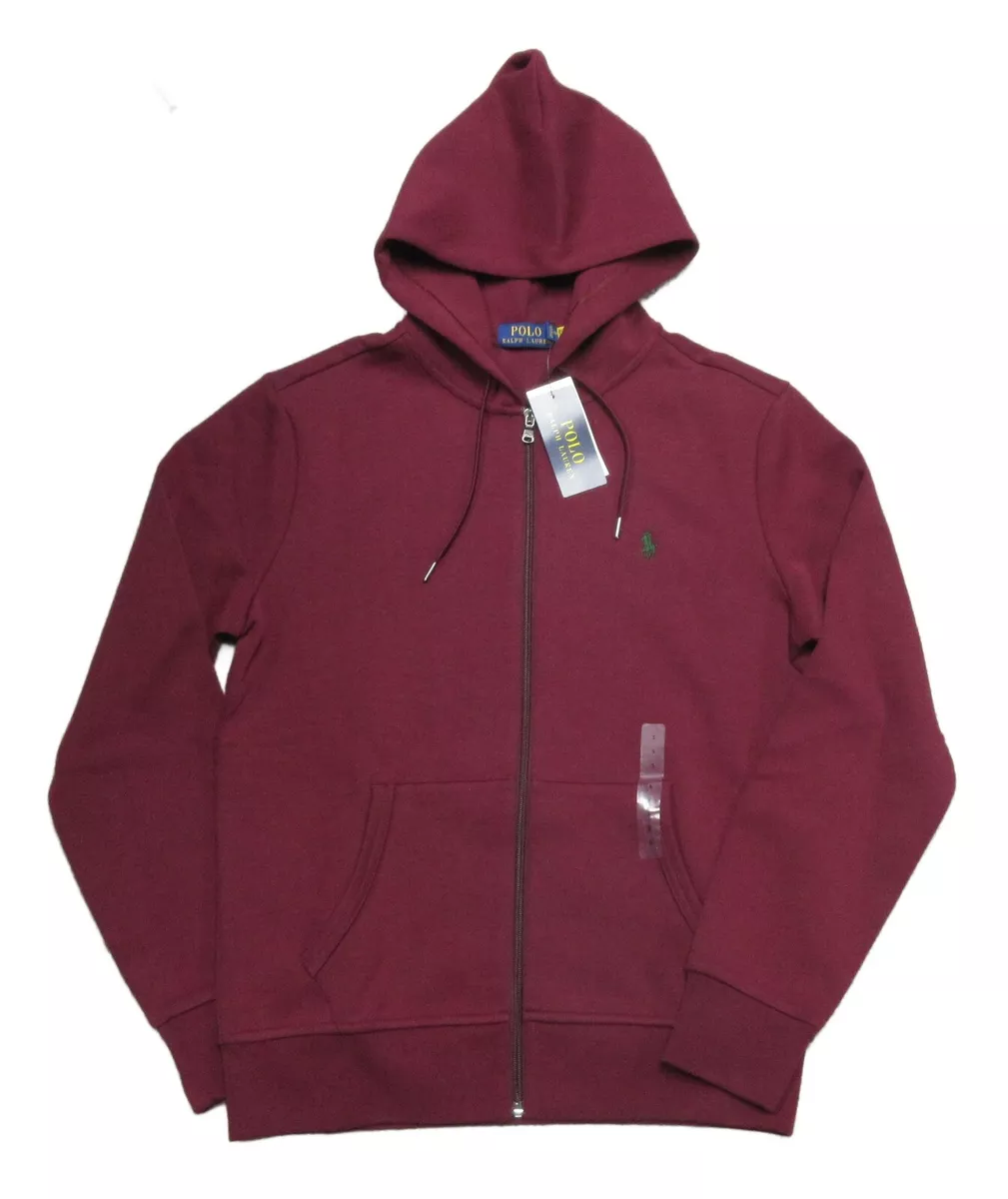 Polo Ralph Lauren Men's Wine Red Burgundy Double Knit Full Zip Hoodie