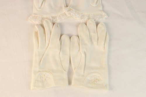 Lote 2 pr Vintage Niñas Niños Niños Blanco Guantes Bordados Encaje Corto - Imagen 3 de 7