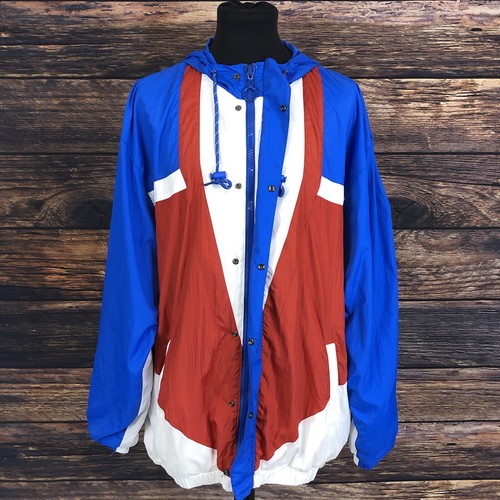 Zara MAN Look Retrò Rosso Bianco Blu Cerniera Intera Giacca a vento Giacca  con cappuccio Taglia Large | eBay