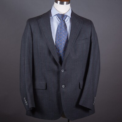 Hudsons Mens Sport Coat 40L British Wool Gray Pinstripe 2 Button Business Jacket