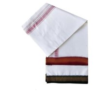 Men's Traditional White Cotton Free Size Lungi 2.50 Meter Long With Border us
