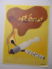 Original Smoking Hazard Safety Poster Soviet vintage Anti Cigarette fire tobacco