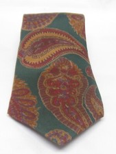 Strathmore Green, Red, Gold Paisley Print Silk Necktie 56  