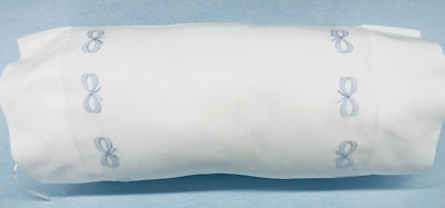 Blue Bow Neckroll Pillow.  Made in Madeira 100% Cotton Free Shipping