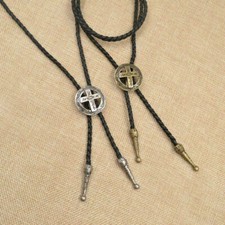 Western Cowboy Bolo Tie Jesus Cross Bronze Rodeo Dance Necktie Bootlace Ties UK