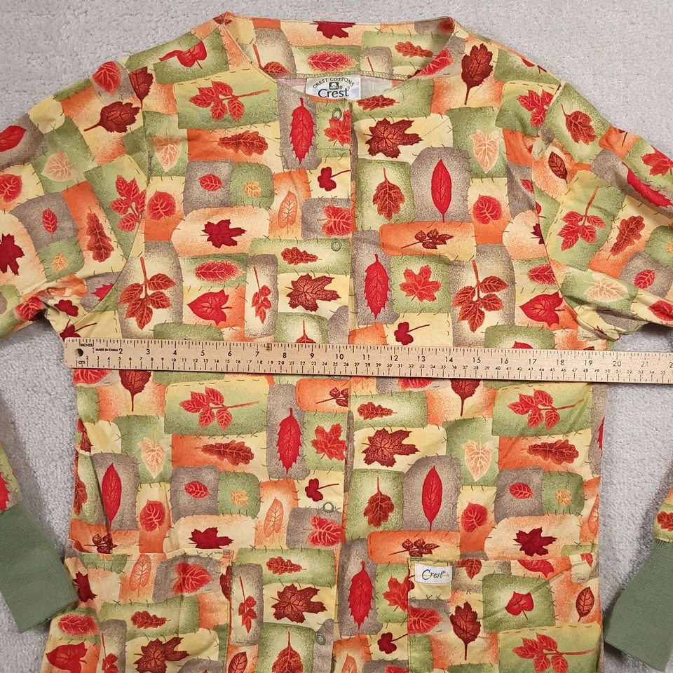Vintage Crest Cottons Scrub Shirt Women's Small Multicolor Leaves Print L/S Snap - Image 4 of 4