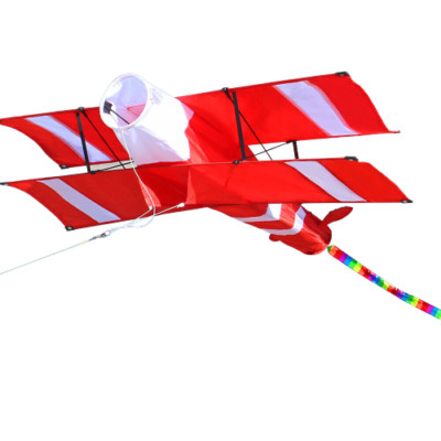 Kite Airplane, Red Baron, Red White w/ Rainbow Tail, w/ String, Biplane, NEW
