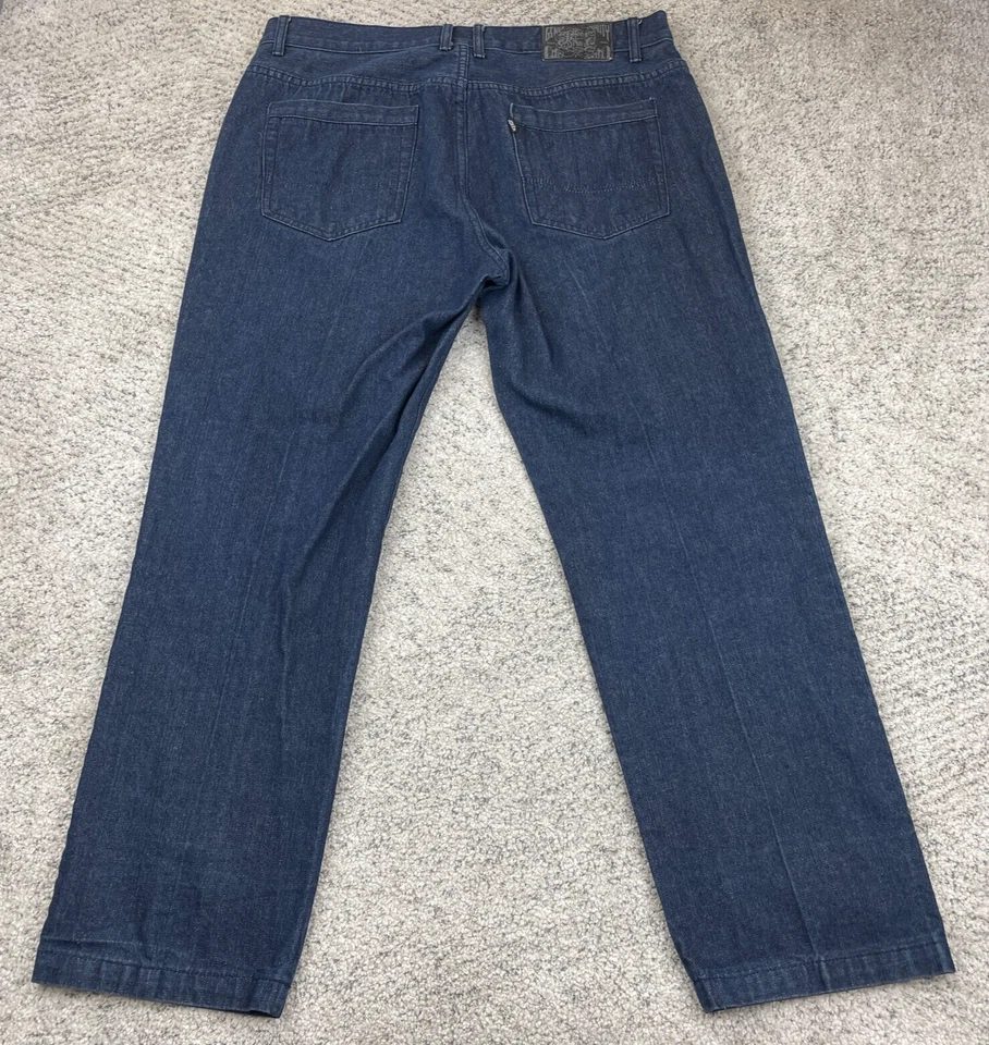 Jeans masculino marca Coringa 38 37x31 perna reta folgada jeans escuro solto abertura de 9 pernas - Imagem 2 de 4