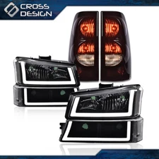 Black LED DRL Headlights Signal Bumper Lamp &Tail Lights Fit For 03-07 Silverado