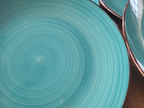 Royal Norfolk Türkis Swirl Essteller 10,75" 4er Set Brauner Rand - Bild 3 von 7