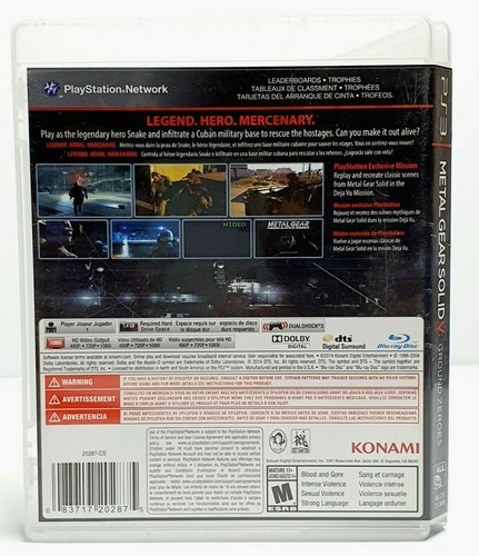 Metal Gear Solid V Ground Zeroes Sony Playstation 3 PS3 Video Game - Picture 3 of 3