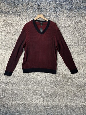 Alfani Men's V Neck Striped Sweater Red Velvet Size Large