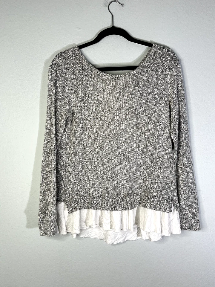 Suéter Anthropologie Clu + Willoughby Mujer Gris Metálico Lazo Espalda Talla S EE. UU. Foto 2 de 4