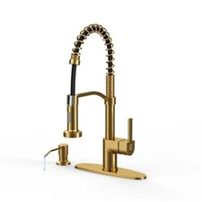 Gold Kitchen Faucet Soap C-Brushed Gold 1.Faucet+Soap Dispenser+Hole Cover