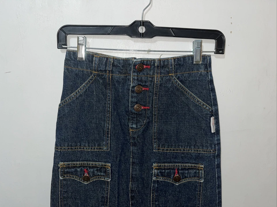 Vtg Mary Kate and Ashley Skirt Girls 10 Blue Denim Cargo Maxi Straight Y2K - Image 2 of 4