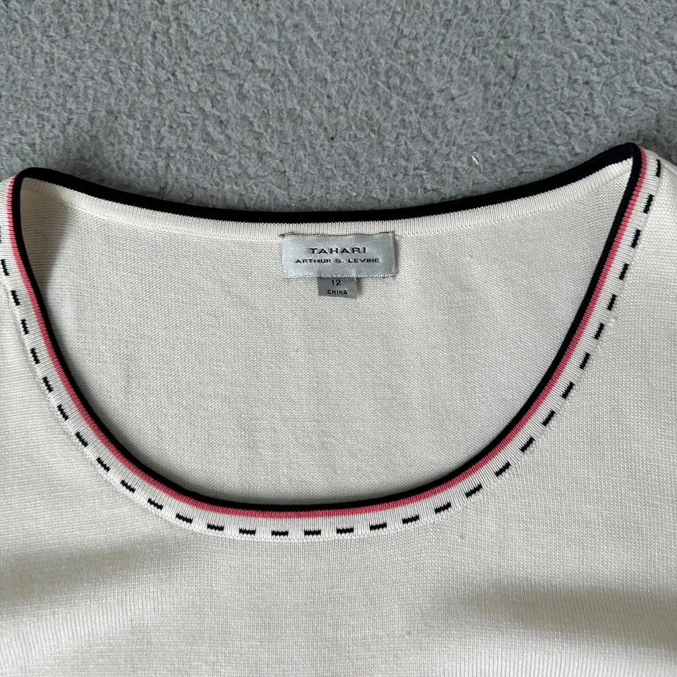Vintage Tahari Sweater Womens Size 12 White Silk Cotton Knit 90s Tank Top - Image 2 of 4