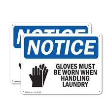 (2 Pack) Gloves Must Be Worn When Handling OSHA Notice Sign Decal Metal Plastic