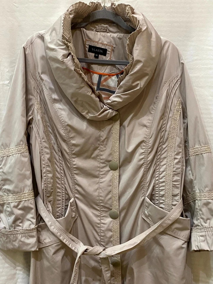 VLASTA Womens Gray Lace Embroidered Button Front Belted Rain Coat Jt  2XL / 52 - Image 2 of 4